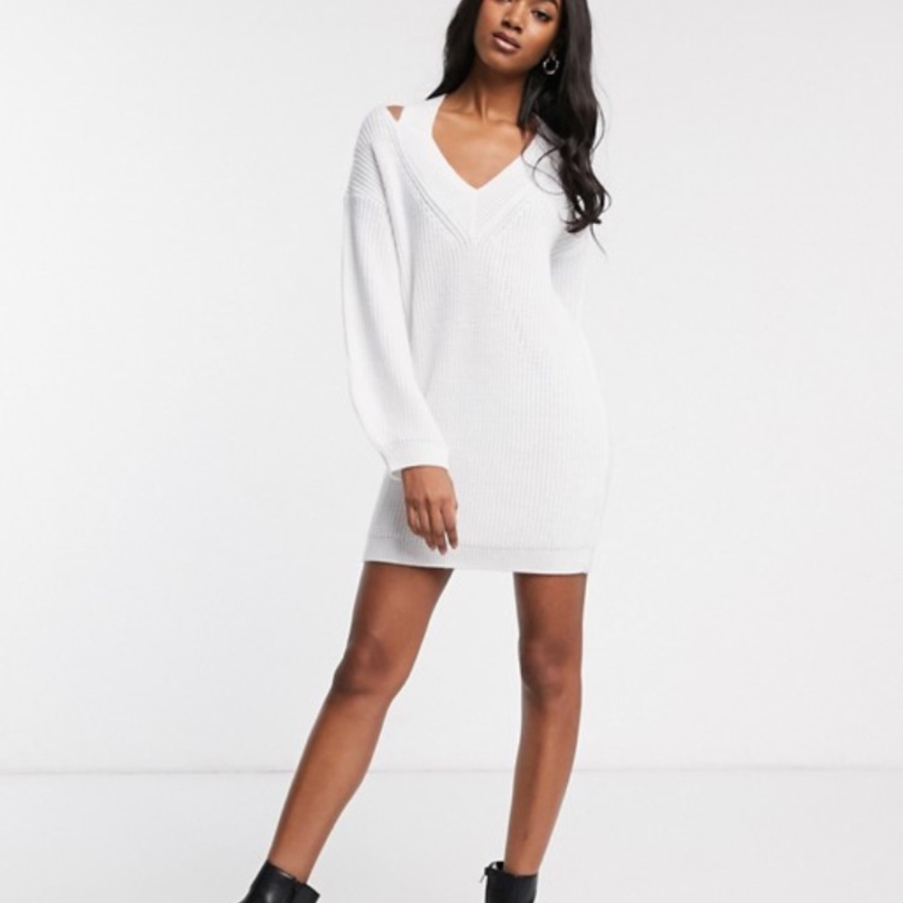ASOS Cut Out V Neck Long Sleeve Sweater Dress